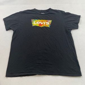 LEVI'S Rainbow Tie Dye Levi's Logo Black Tee Shirt Size XL
